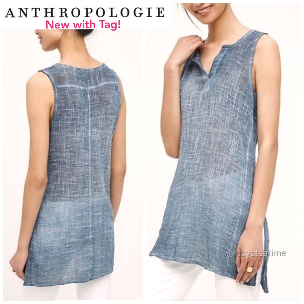 ANTHROPOLOGIE Tina + Jo Sleeveless Pullover Tunic, Side Slits, Lightweight Gauzy
